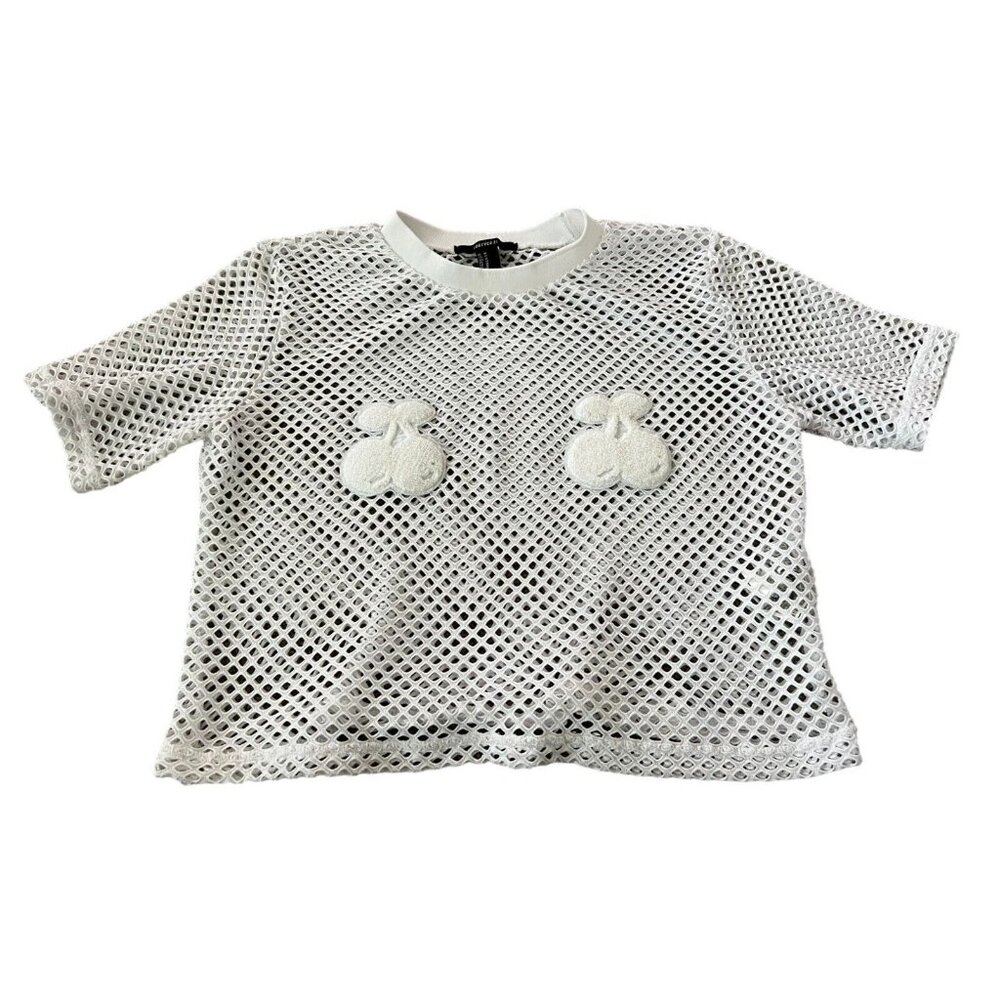 Forever 21 See Through Mesh Top with Cherries Size Medium